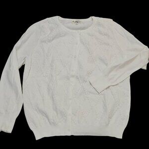 Blu Dahlia White Diamond Pattern Cardigan Sweater Womens XL